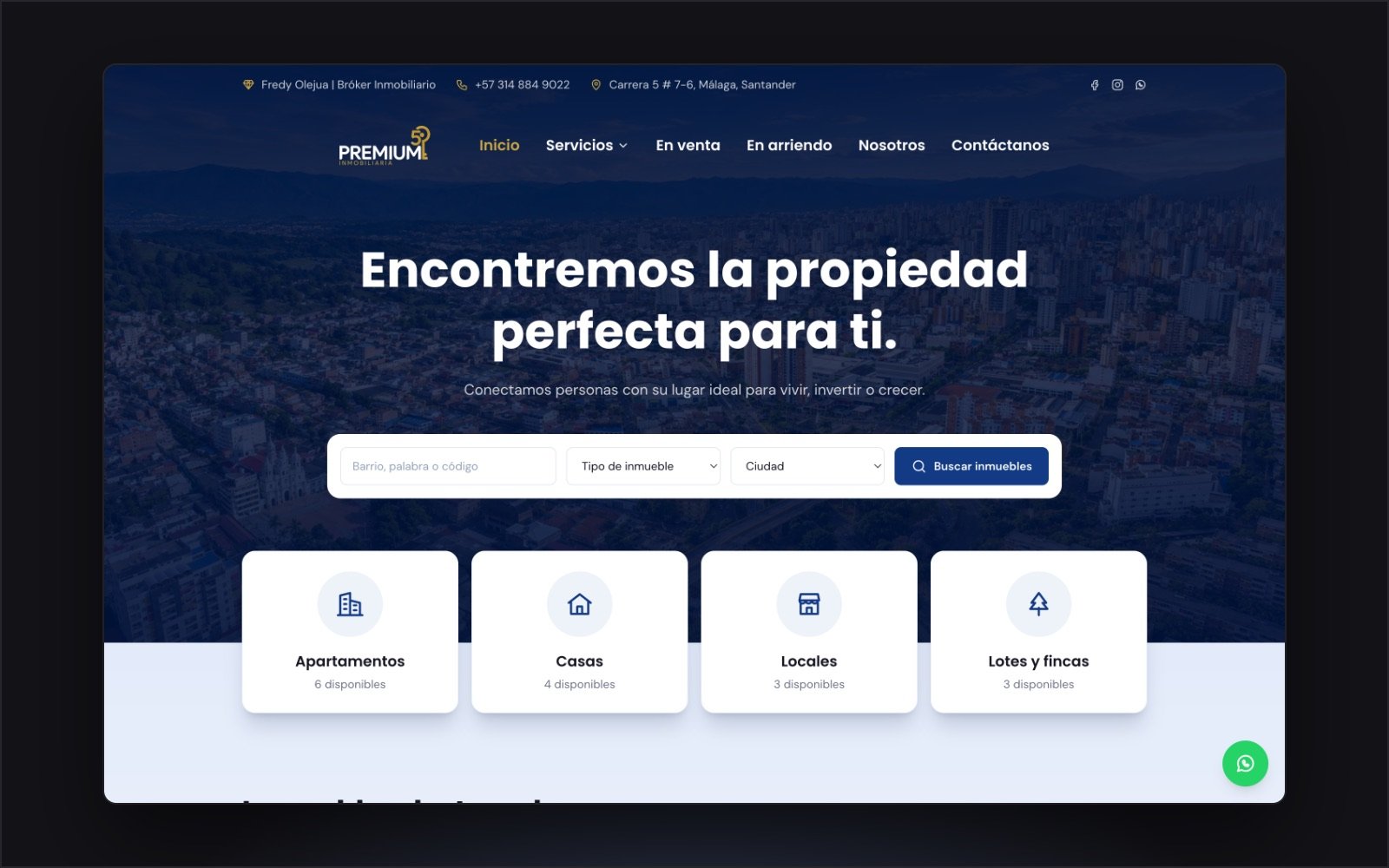 Página de inicio de Inmobiliaria Premium 5.0 con el buscador de inmuebles