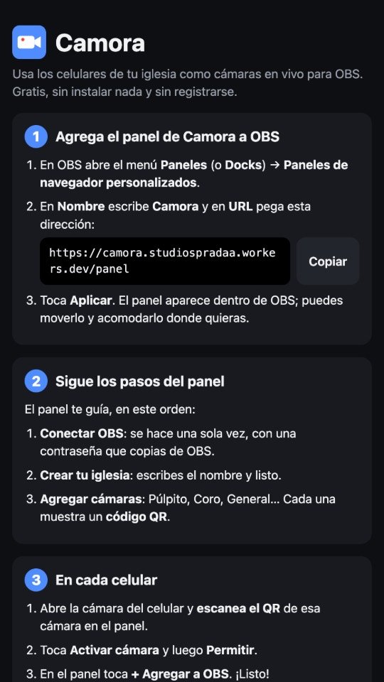 Página de Camora en un celular