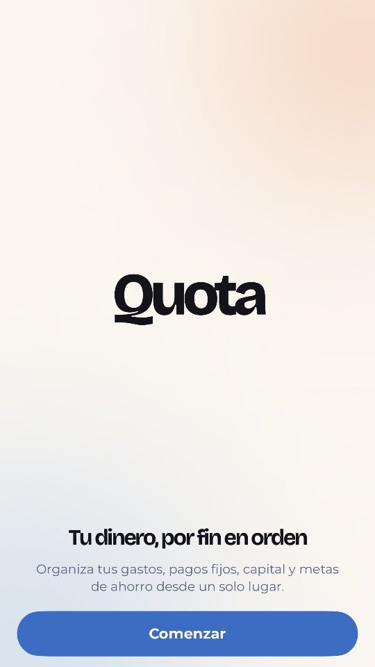 Pantalla de bienvenida de la app Quota
